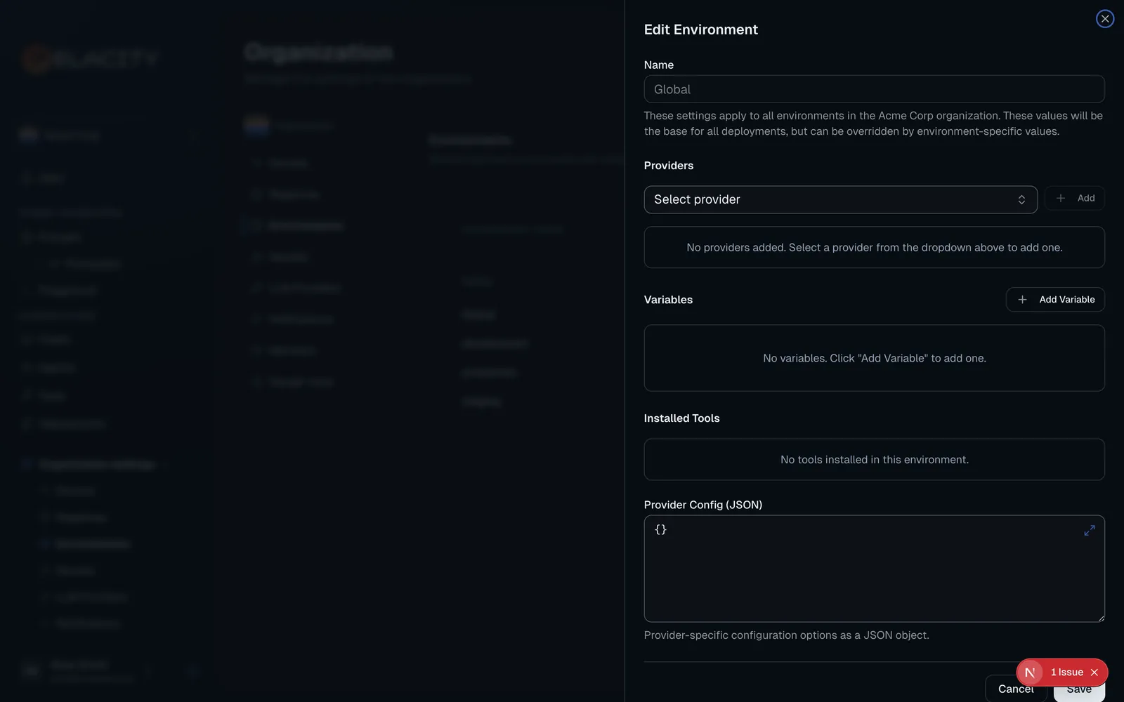 Configure a provider in the environment