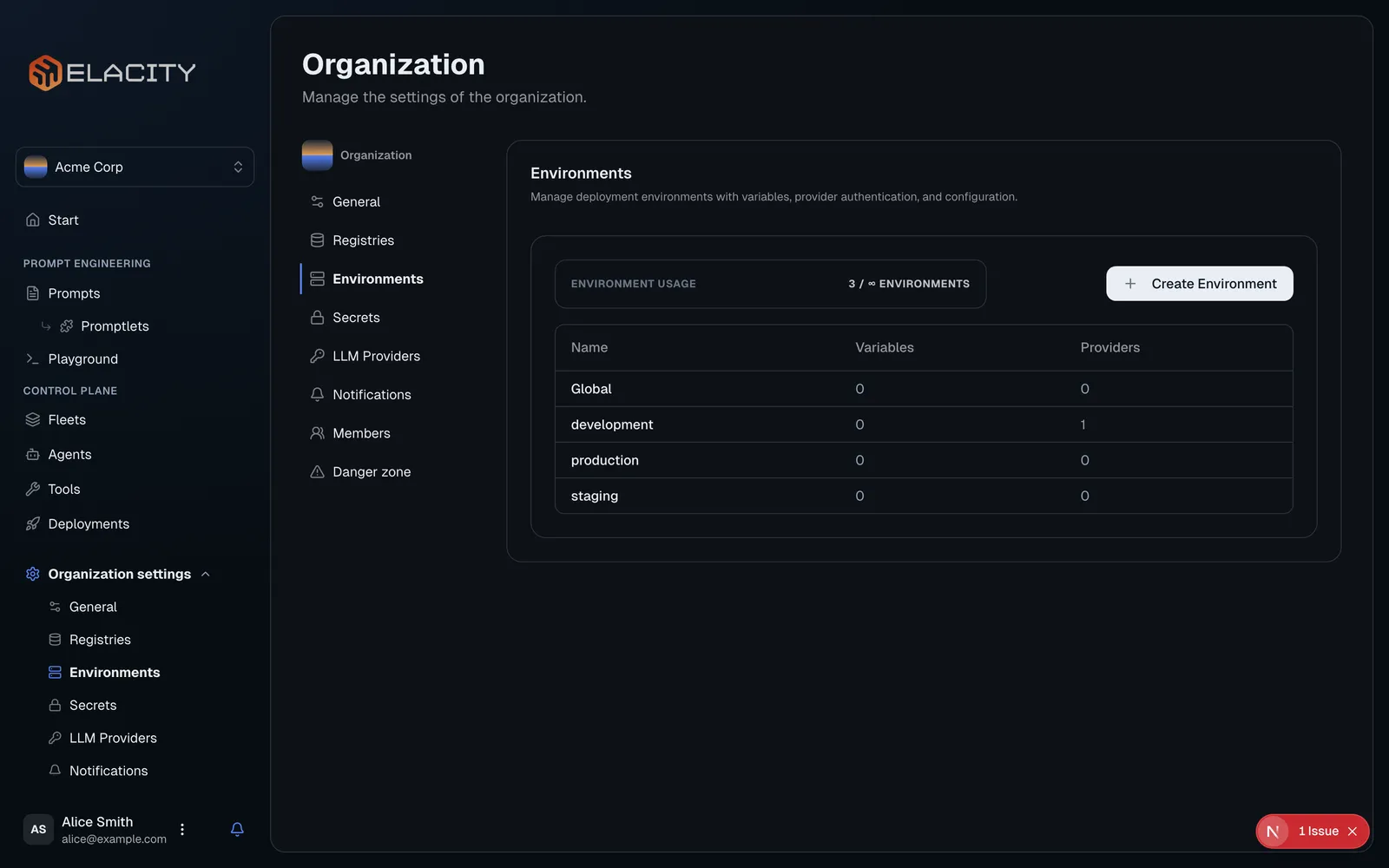 Navigate to the Environments page