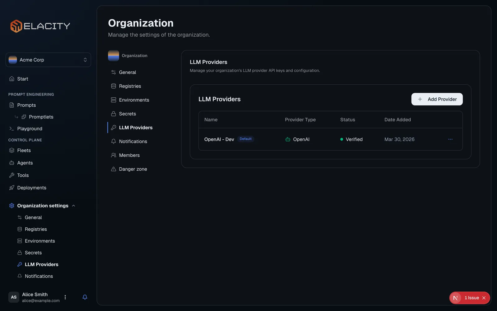 Navigate to LLM Providers settings